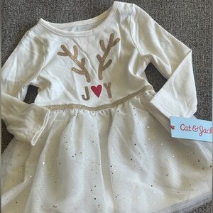 Cat & Jack Cream Joy Reindeer Dress Tulle Christmas 12 Months Twirl